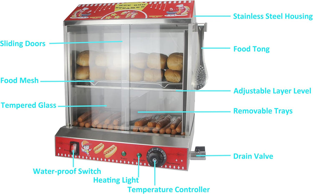 Commercial Hot Dog Steamer with Bun Warmer Machine N1740