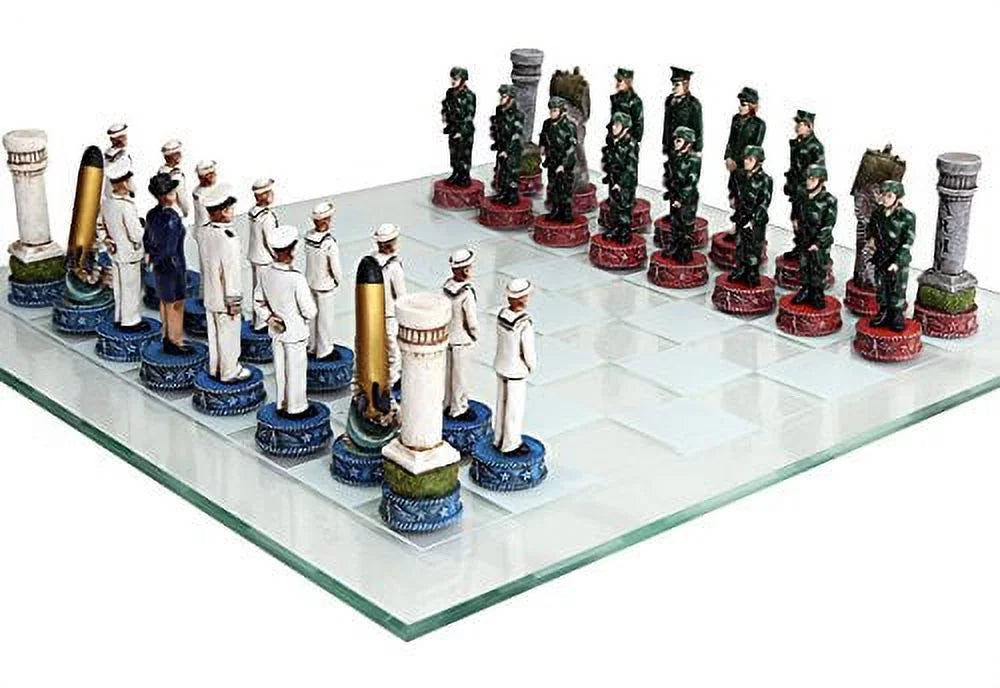 Hand Painted Glass Board Military Chess Set P6168
