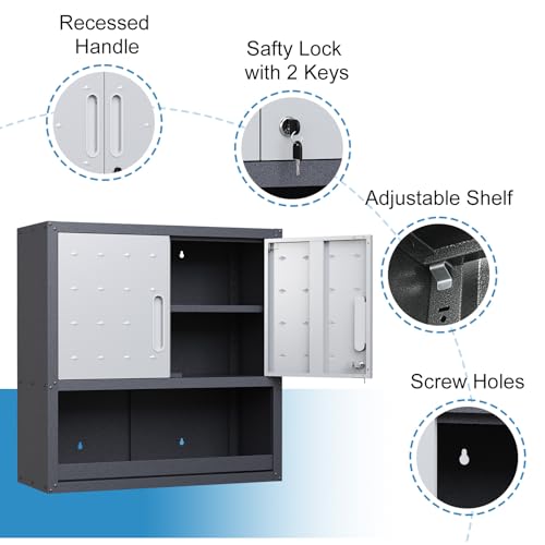 Heavy Duty Steel Wall Cabinet with 2 Doors and Adjustable Shelves S7025