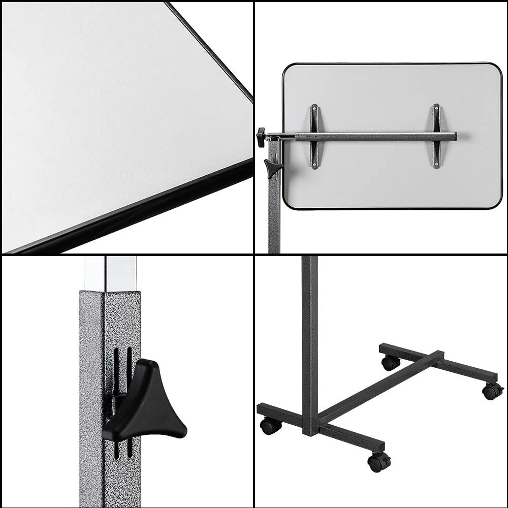 Adjustable Overbed Bedside Table with Wheels Gray Q738