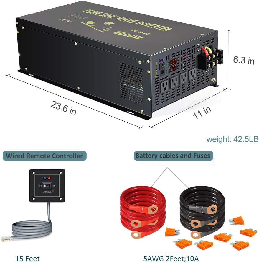 8000 Watt Pure Sine Wave Inverter 12V DC to 120V AC Q783200