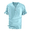 Cotton Linen Short Sleeve Henley Shirts V192