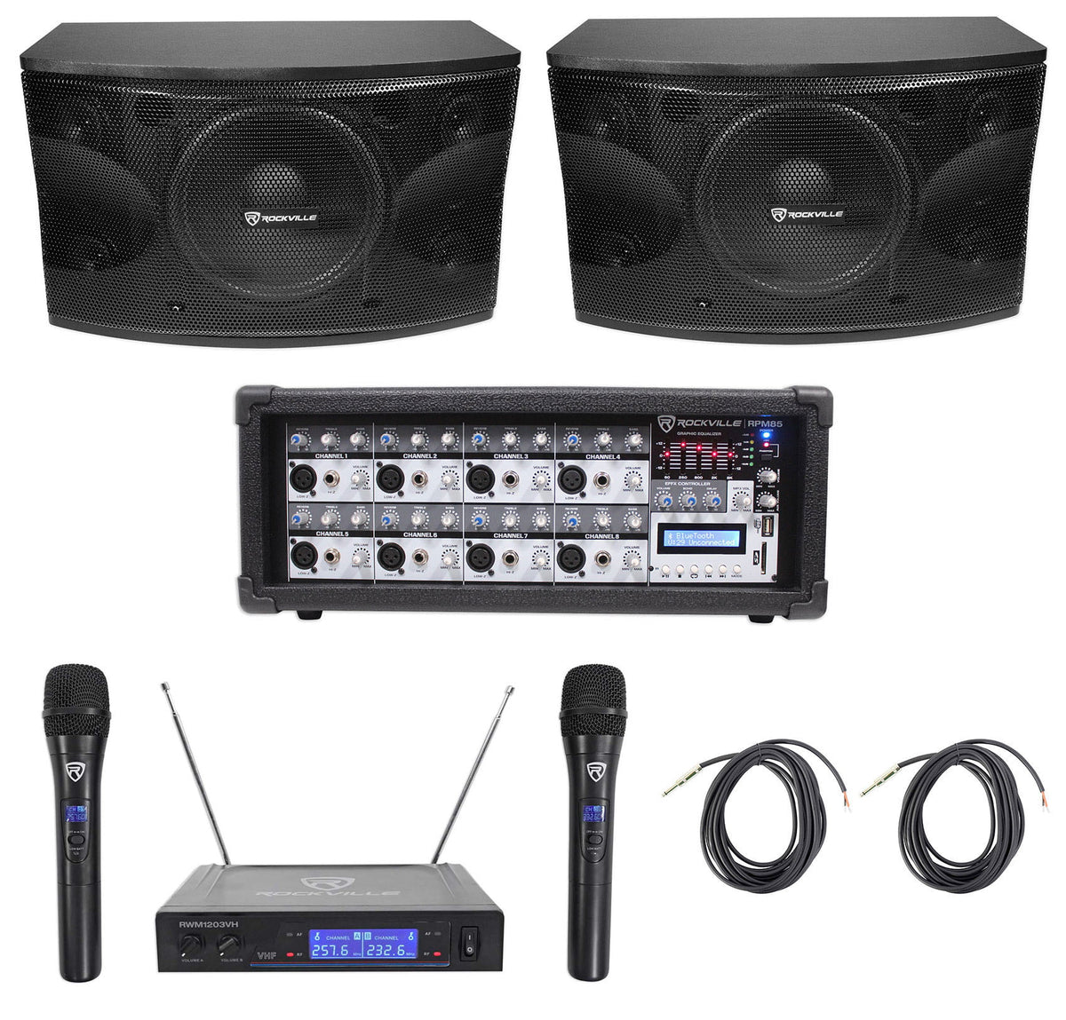 12" 3-Way 1600w Karaoke Speakers with Amplifier and Wireless Mics F879460