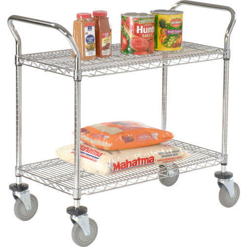 Chrome 2 Shelf Utility Cart with Polyurethane Brake Casters O8160