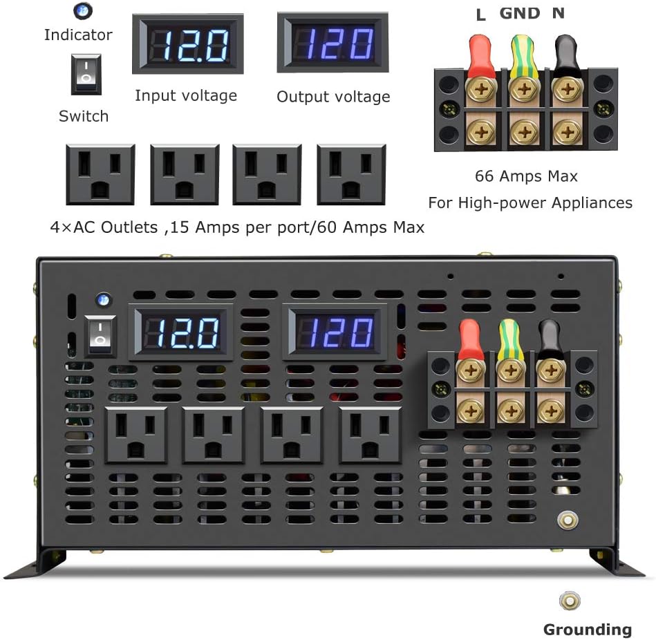 8000 Watt Pure Sine Wave Inverter 12V DC to 120V AC Q783200