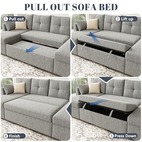 Oversized 110 inch 2 in 1 Pullout Sleeper Sofa Couch with Double Storage Chaise, Dark Grey V397313