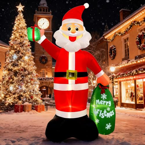 12FT Giant Christmas Inflatable Santa Claus with LED Lights and Gift Bag T6775