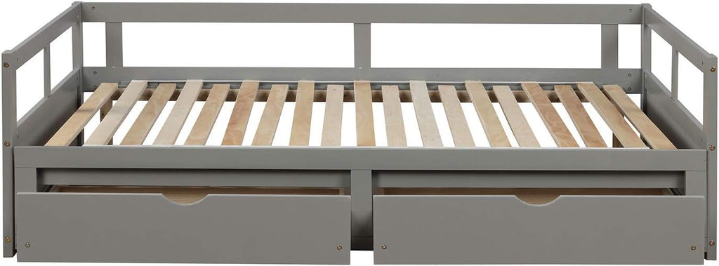 Grey Wooden Daybed with Trundle Bed and Two Storage Drawers N833686