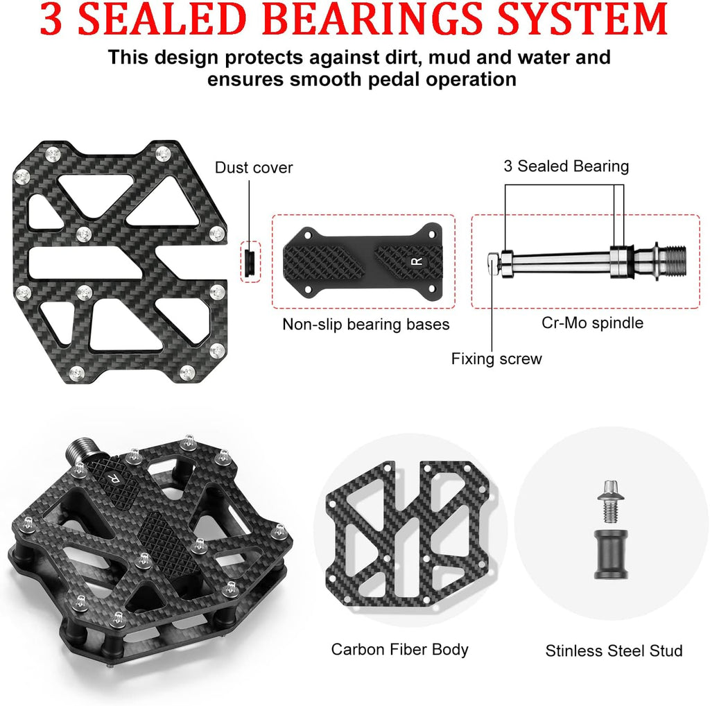 Carbon Fiber 3 Sealed Bearing Mountain Bike Pedals M15814