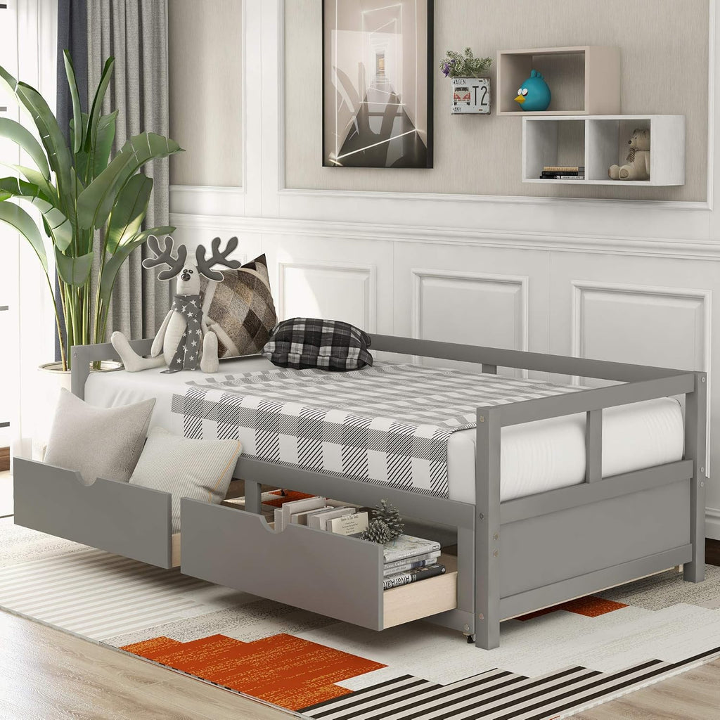 Grey Wooden Daybed with Trundle Bed and Two Storage Drawers N833686