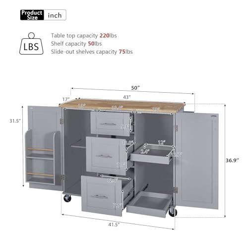 Black Kitchen Cart with Wood Drop-Leaf Countertop, 2 Drawers, Adjustable Shelf P1827