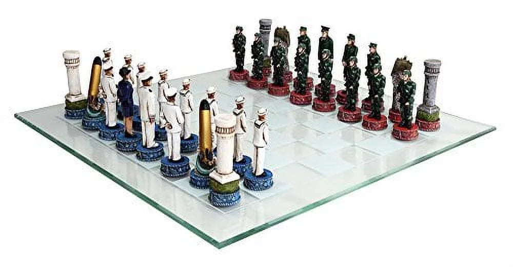 Hand Painted Glass Board Military Chess Set P6168