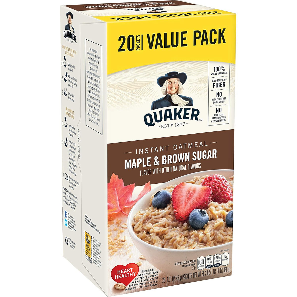 Maple & Brown Sugar Instant Oatmeal, 20 Count, 1.51 oz Packets R580846