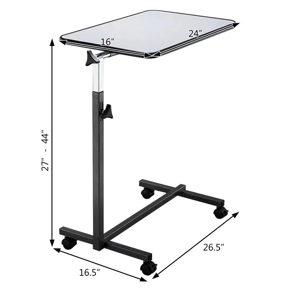 Adjustable Overbed Bedside Table with Wheels Gray Q738