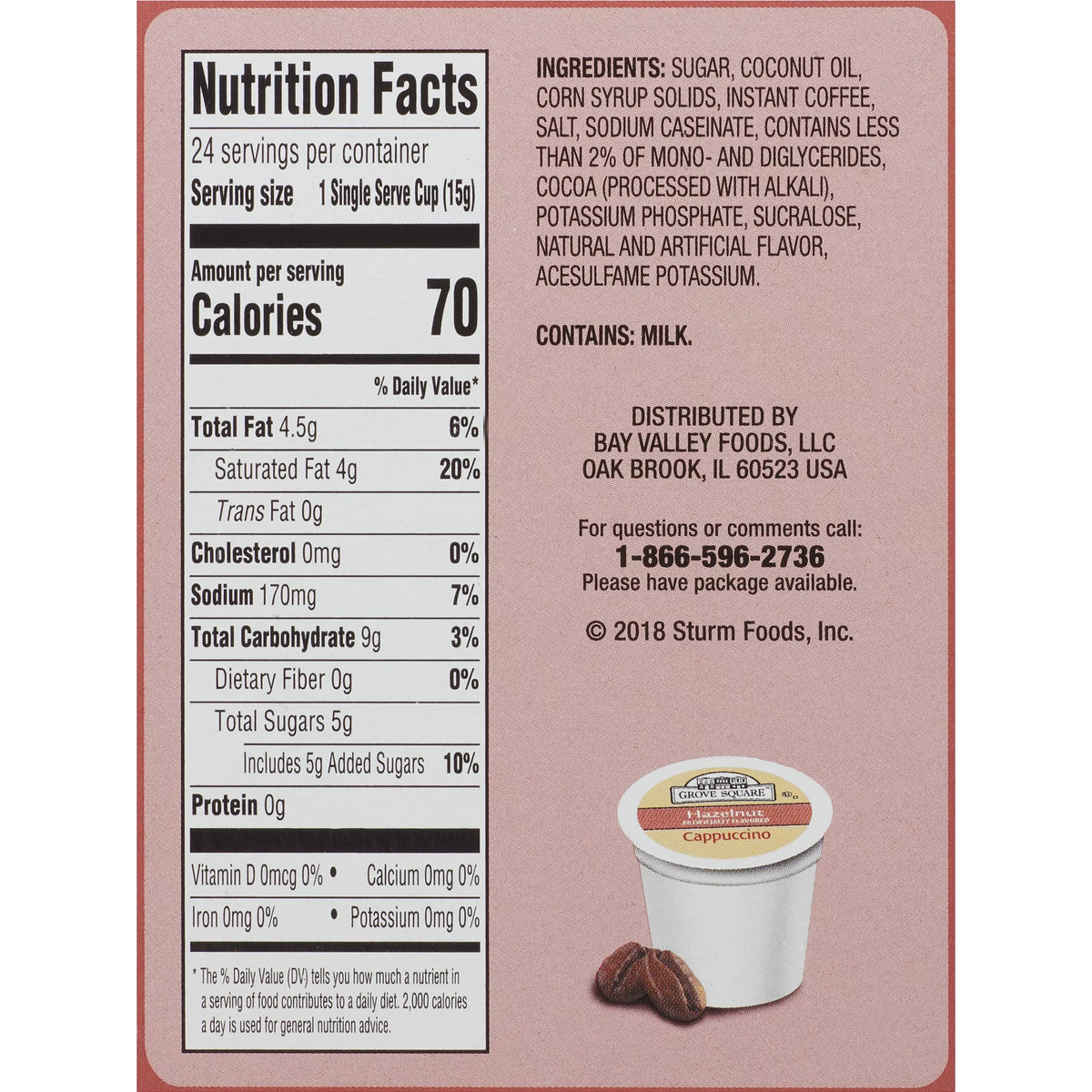 Hazelnut Cappuccino Coffee Pods, 24 Count W804523