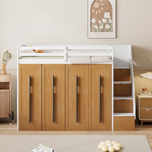Twin Size Solid Wood Loft Bed with Storage Y659930