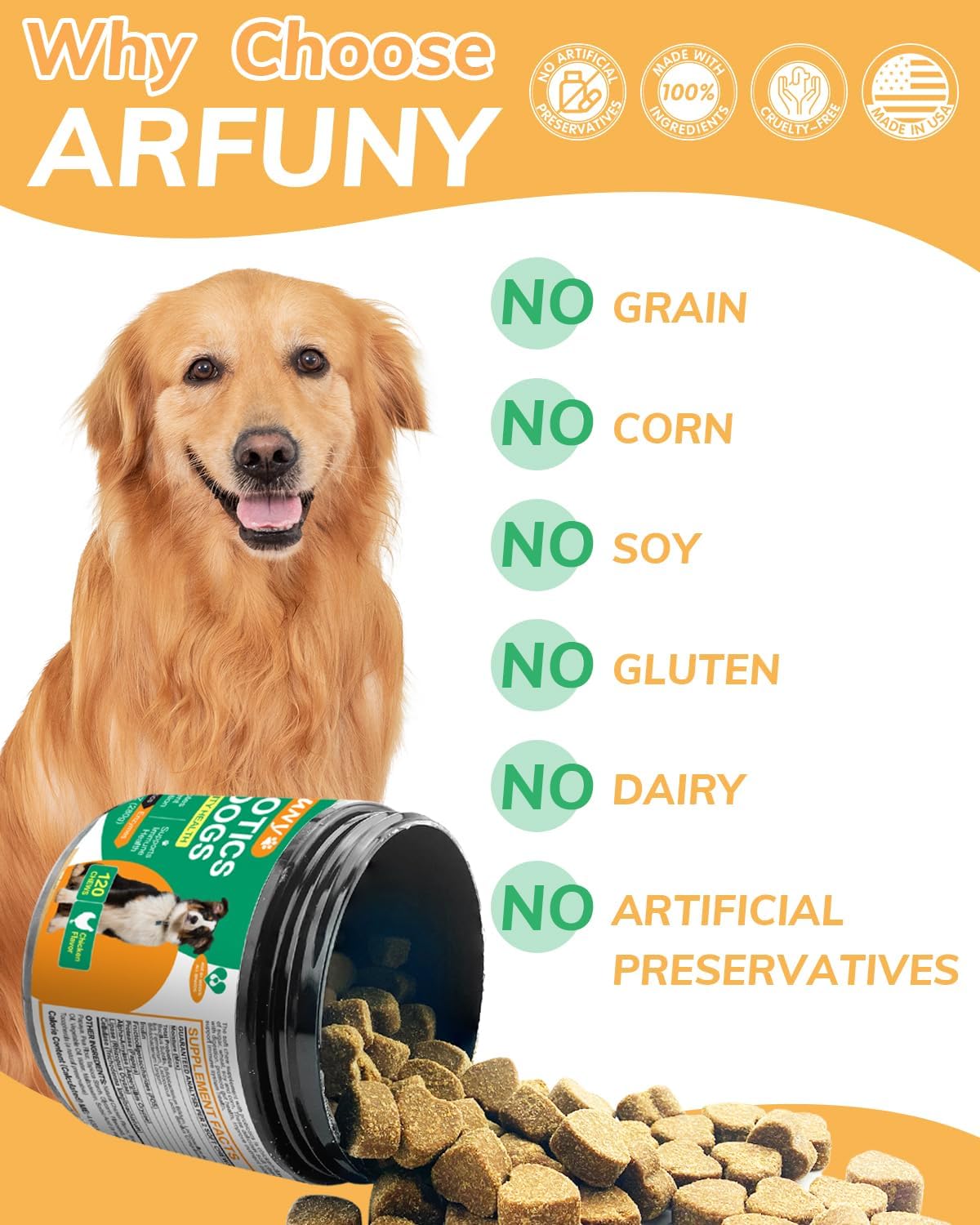 Chicken Flavor Probiotics Chews for Dogs with Prebiotic & Digestive Enzymes (120 Chews) N65556