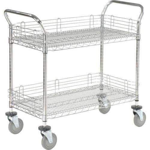 Chrome 2 Shelf Utility Cart with Polyurethane Brake Casters O8160