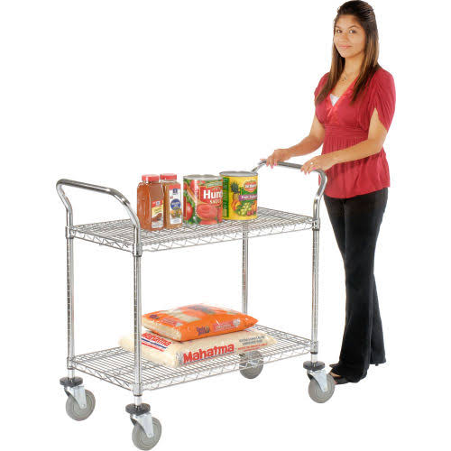 Chrome 2 Shelf Utility Cart with Polyurethane Brake Casters O8160