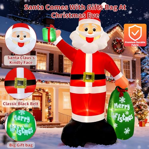 12FT Giant Christmas Inflatable Santa Claus with LED Lights and Gift Bag T6775