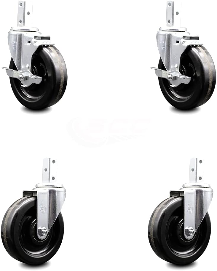 Swivel Square Stem Caster Set 4 with Black Phenolic Wheel E609