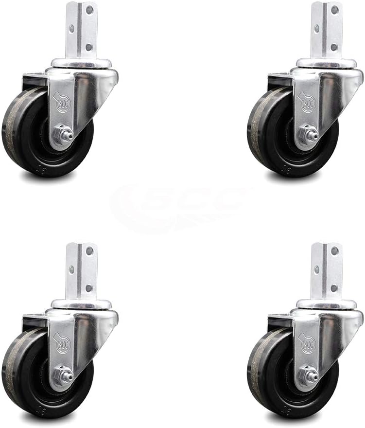 Swivel Square Stem Caster Set 4 with Black Phenolic Wheel E609
