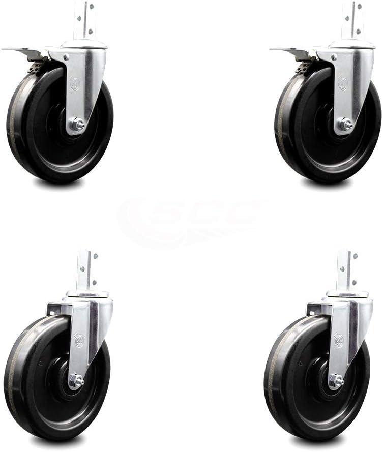 Swivel Square Stem Caster Set 4 with Black Phenolic Wheel E609