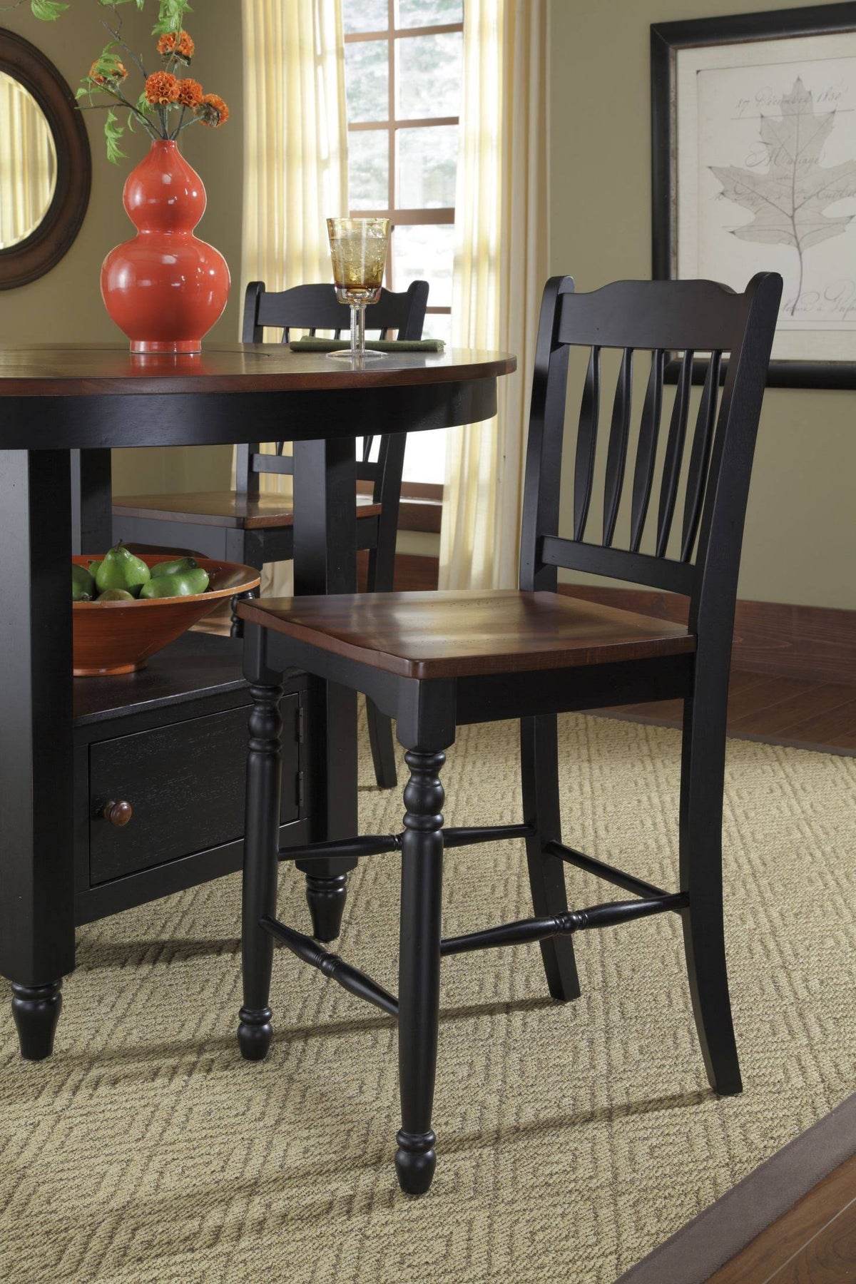 Oak-Black Slatback Counter Chair J117