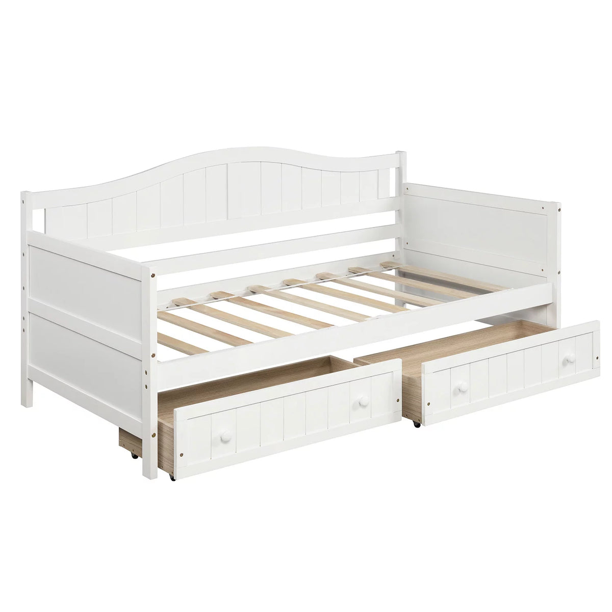 White Folding Chair Bed Double Wooden Sofa Bed with 2 Drawers A666374