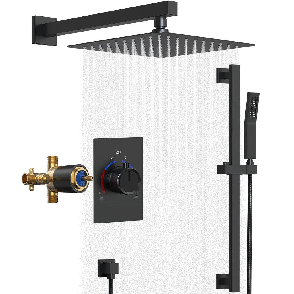 Matte Black 10 in. Shower Faucet Set with Handheld Slide Bar O197807