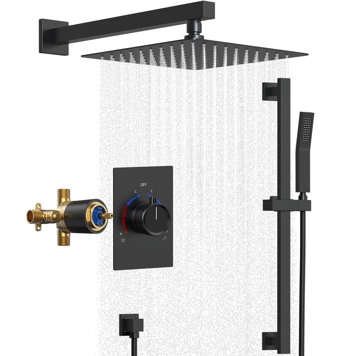 Matte Black 10 in. Shower Faucet Set with Handheld Slide Bar O197807