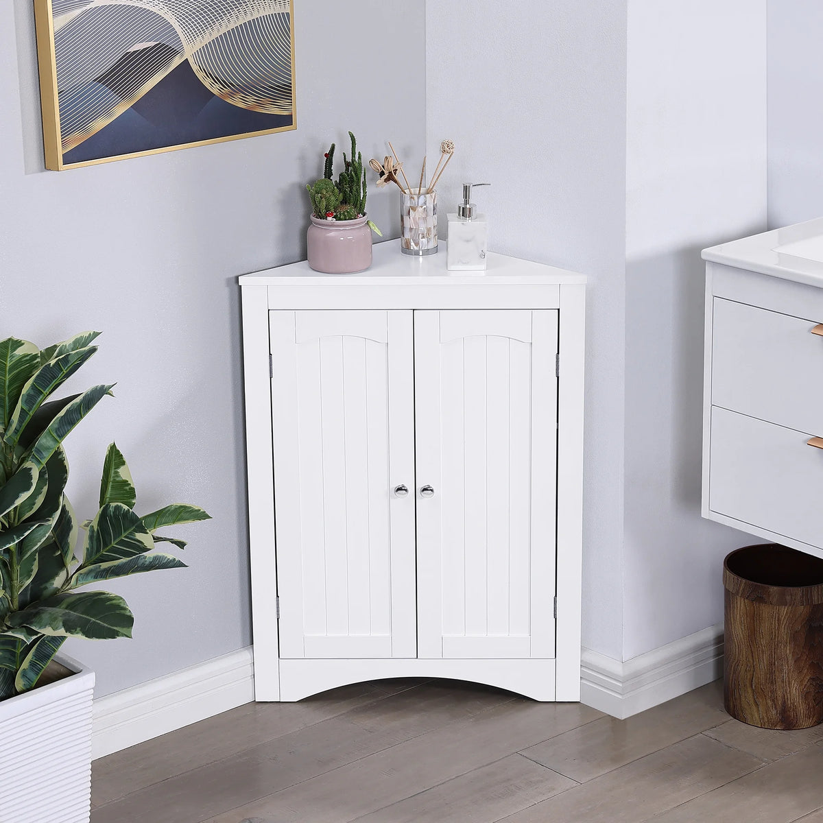 Free Standing Corner Storage Cabinet with Doors and Shelves V672711