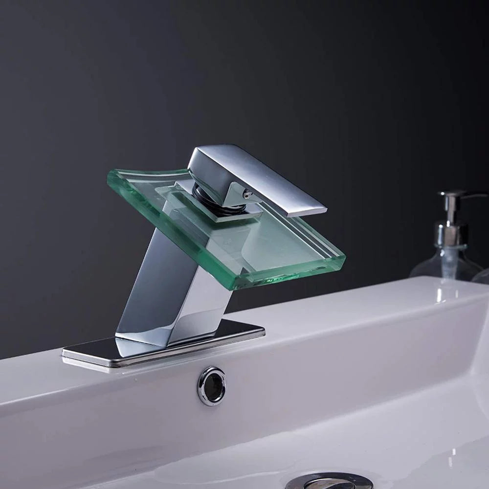 Single Hole Single-Handle Bathroom Faucet with Glass Spout in Polished Chrome O3770