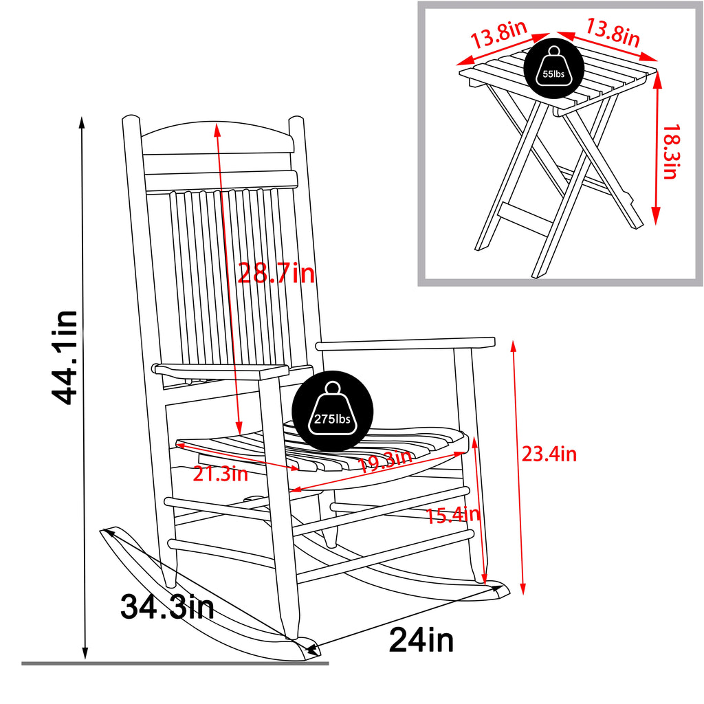 Black Wood Rocking Chair Set of 3 with Foldable Table N23580