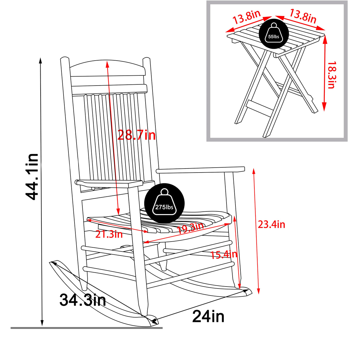 Black Wood Rocking Chair Set of 3 with Foldable Table N23580