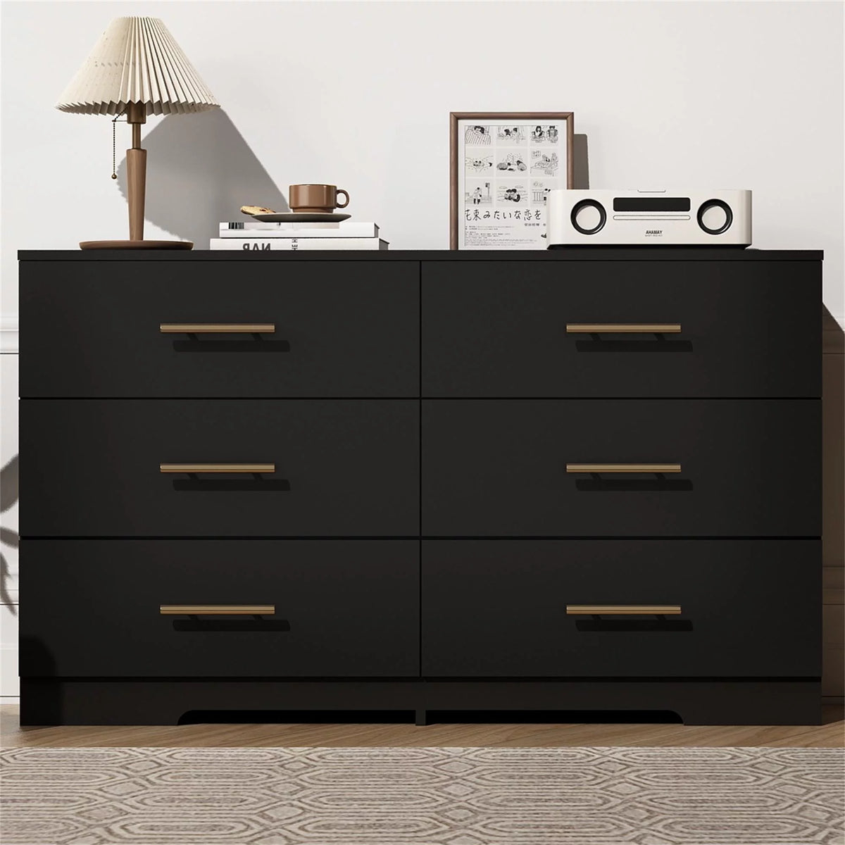 White 6 Drawer Dresser with Golden Handle I482