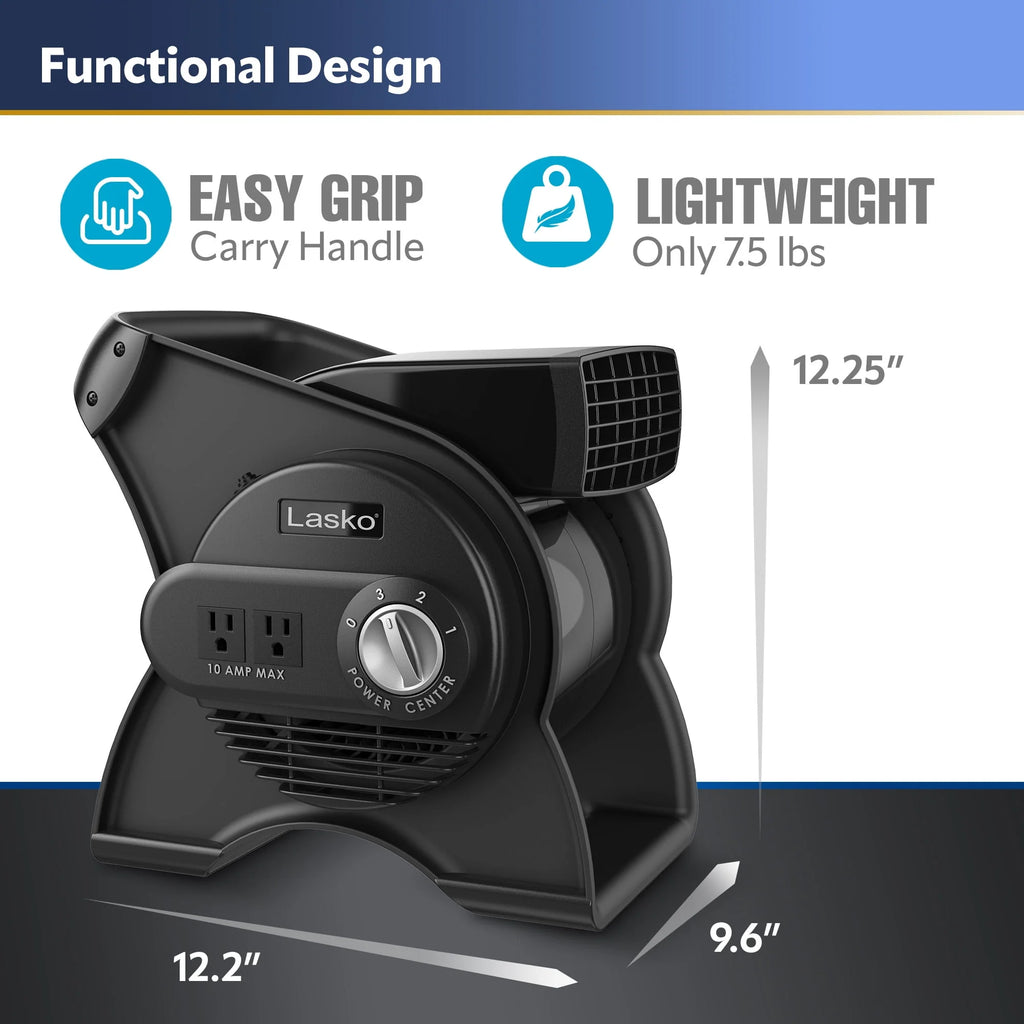 12 Pivoting High Velocity 3-Speed Blower Fan with Outlets, Black U454