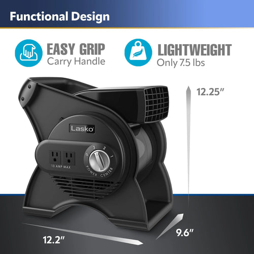 12 Pivoting High Velocity 3-Speed Blower Fan with Outlets, Black U454