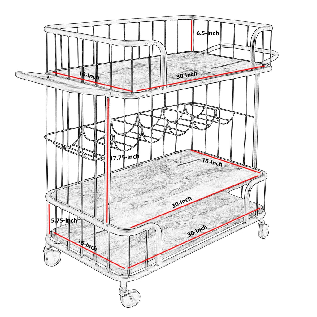 Black and Brown Metal Frame Bar Cart with Wooden Top and 2 Shelves A753672