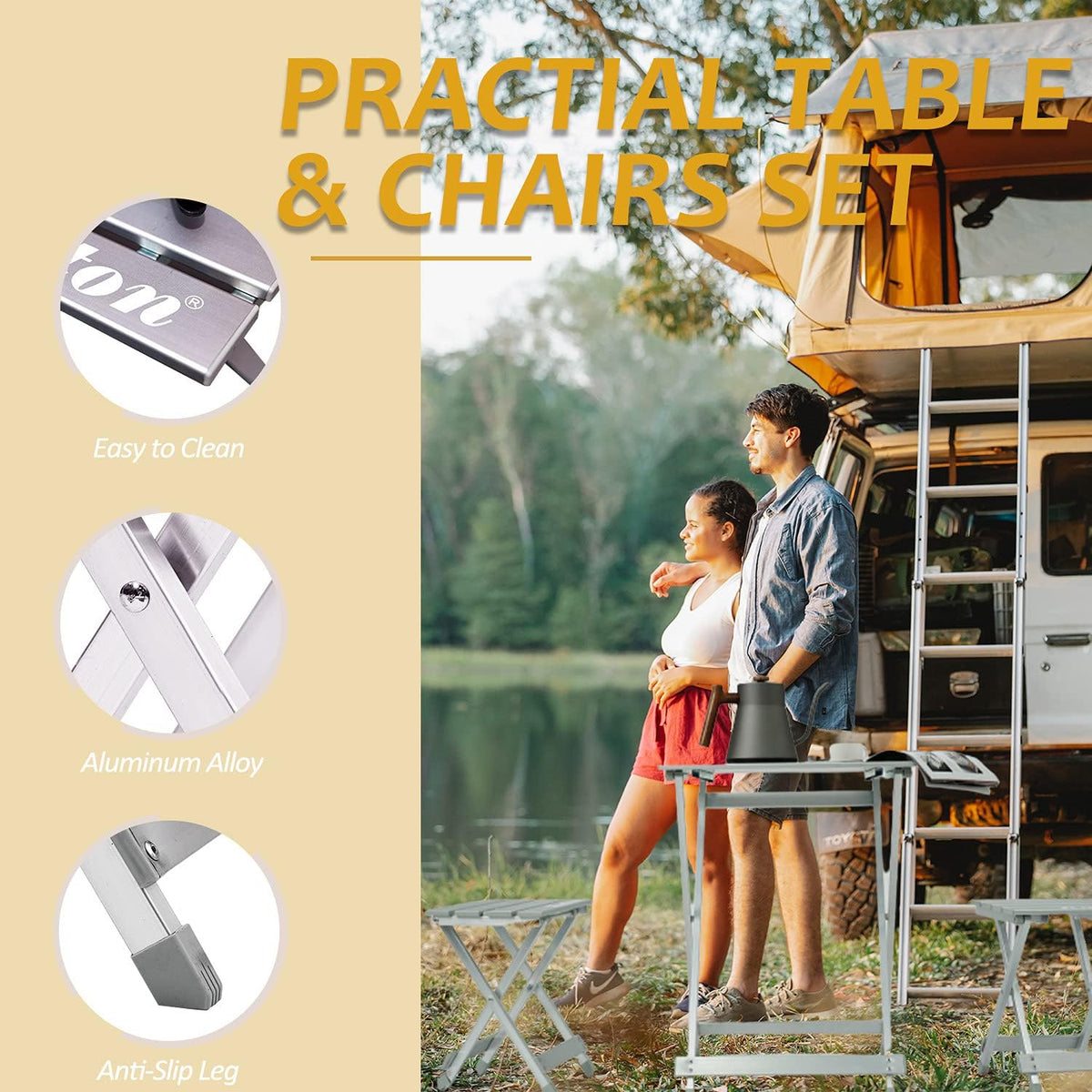 Folding Camping Table with 2 Chairs Aluminum Portable T826699