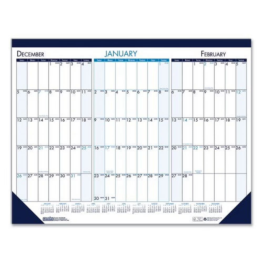 2PK Three Month Desk Pad, 22 x 17, White/Blue/Teal Sheets, Blue Binding, Blue Corners J82933