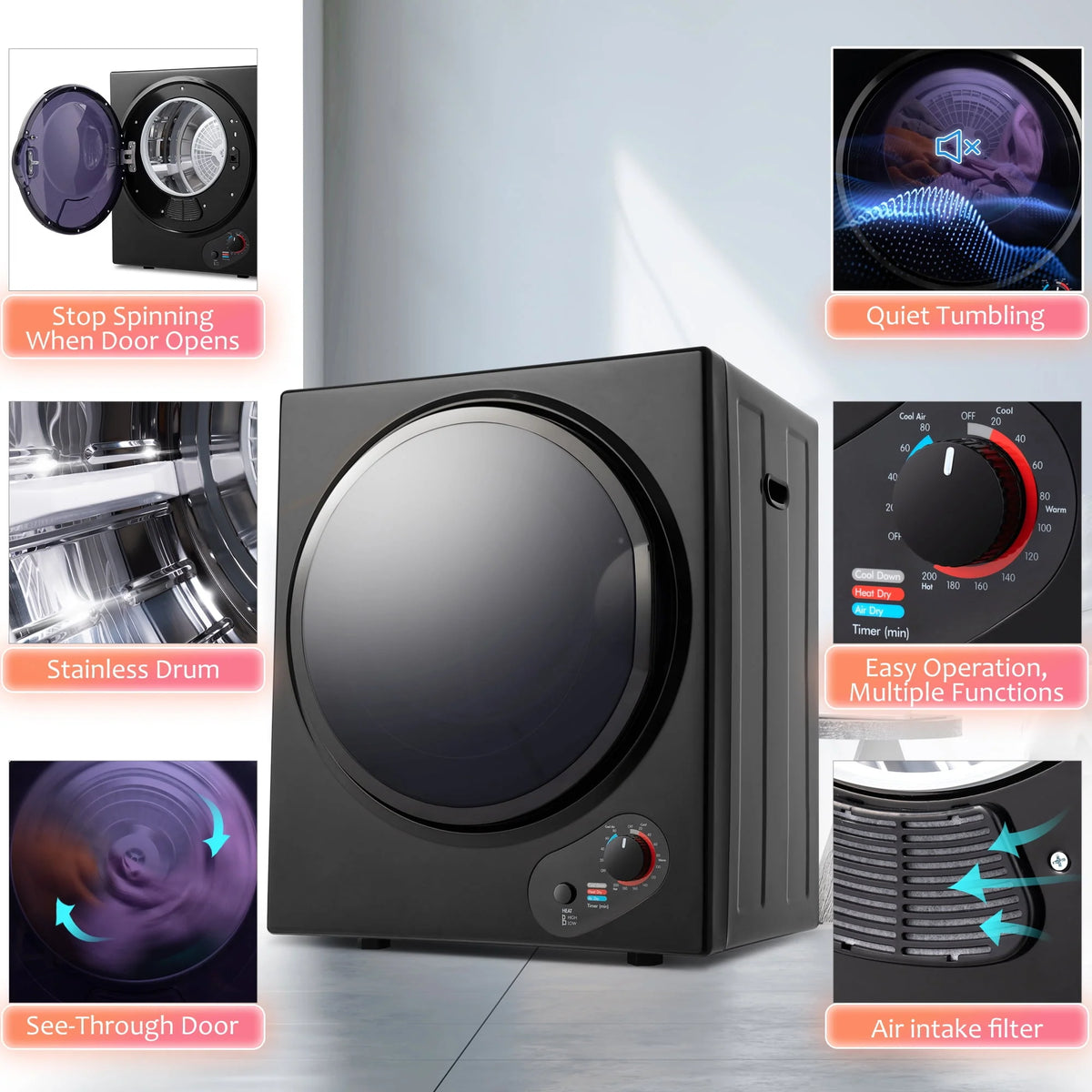 1.5Cu.ft Compact Portable Laundry Dryer with 5 Drying Modes P2502