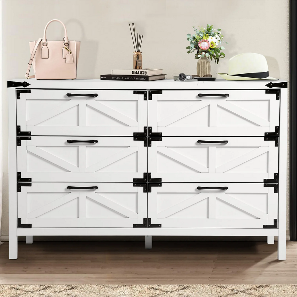 White 6 Drawer Dresser with Golden Handle I482