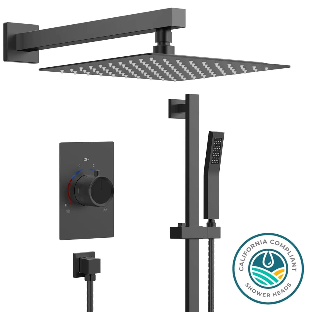 Matte Black 10 in. Shower Faucet Set with Handheld Slide Bar O197807