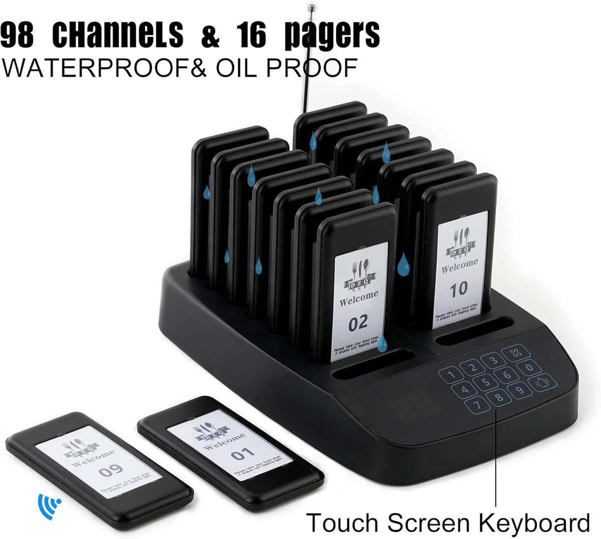 Wireless Calling System with 16 Pagers Z68188
