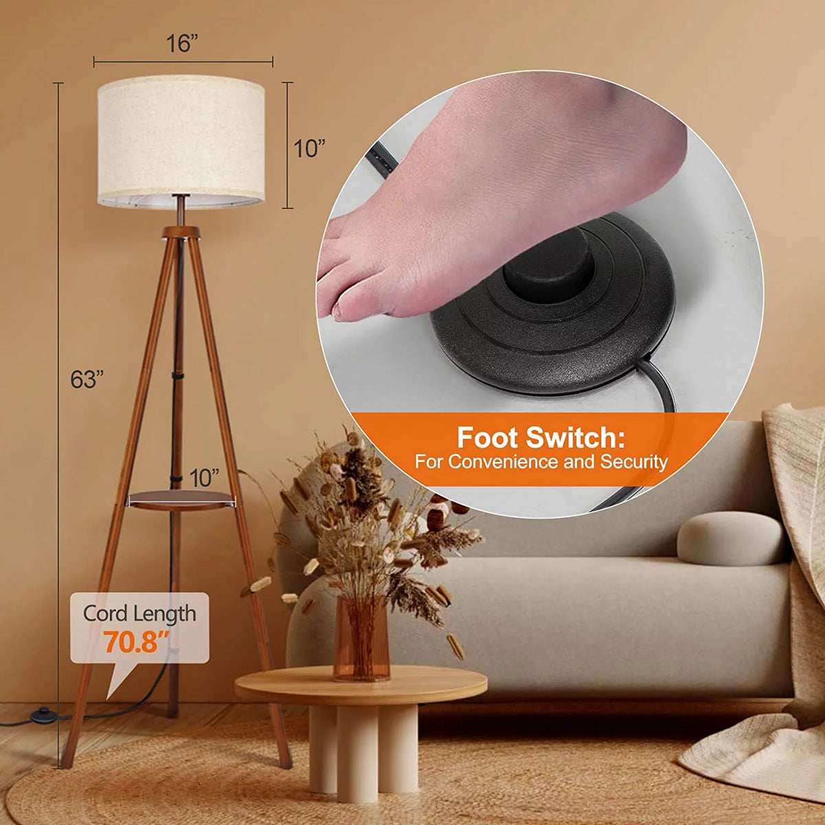 63" Tripod Floor Lamp with Shelves H6607