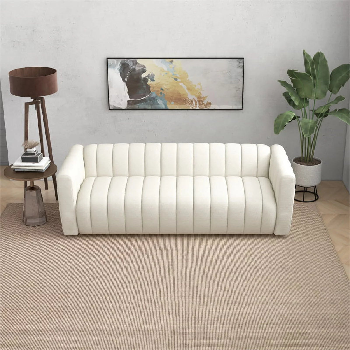 Cream Boucle Fabric Couch Q365026