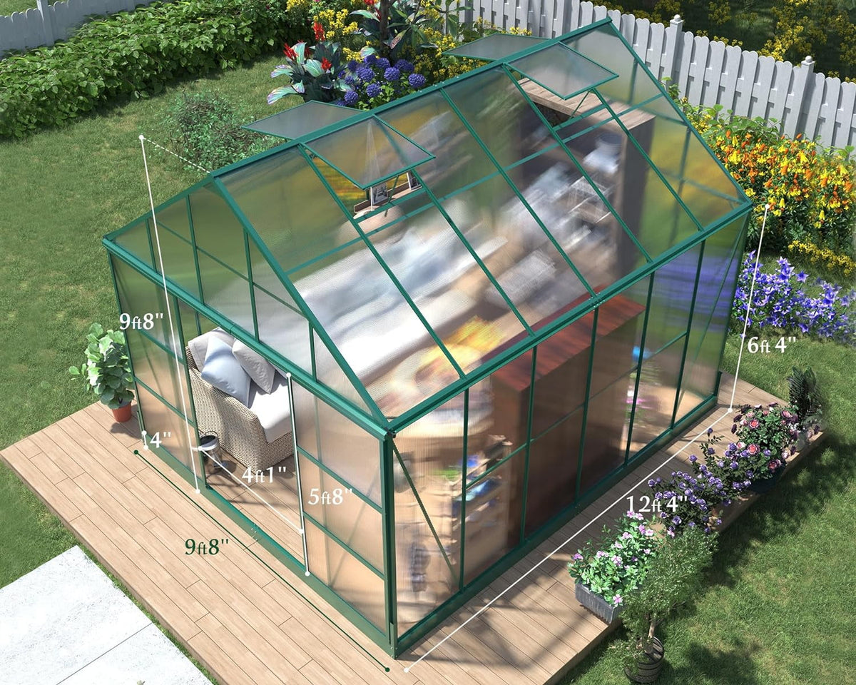 12x10x10 ft Polycarbonate Greenhouse with 2 Sliding Doors 4 Vents L821512