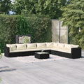 9 Piece Patio Set with Cushions Poly Rattan Black W50600