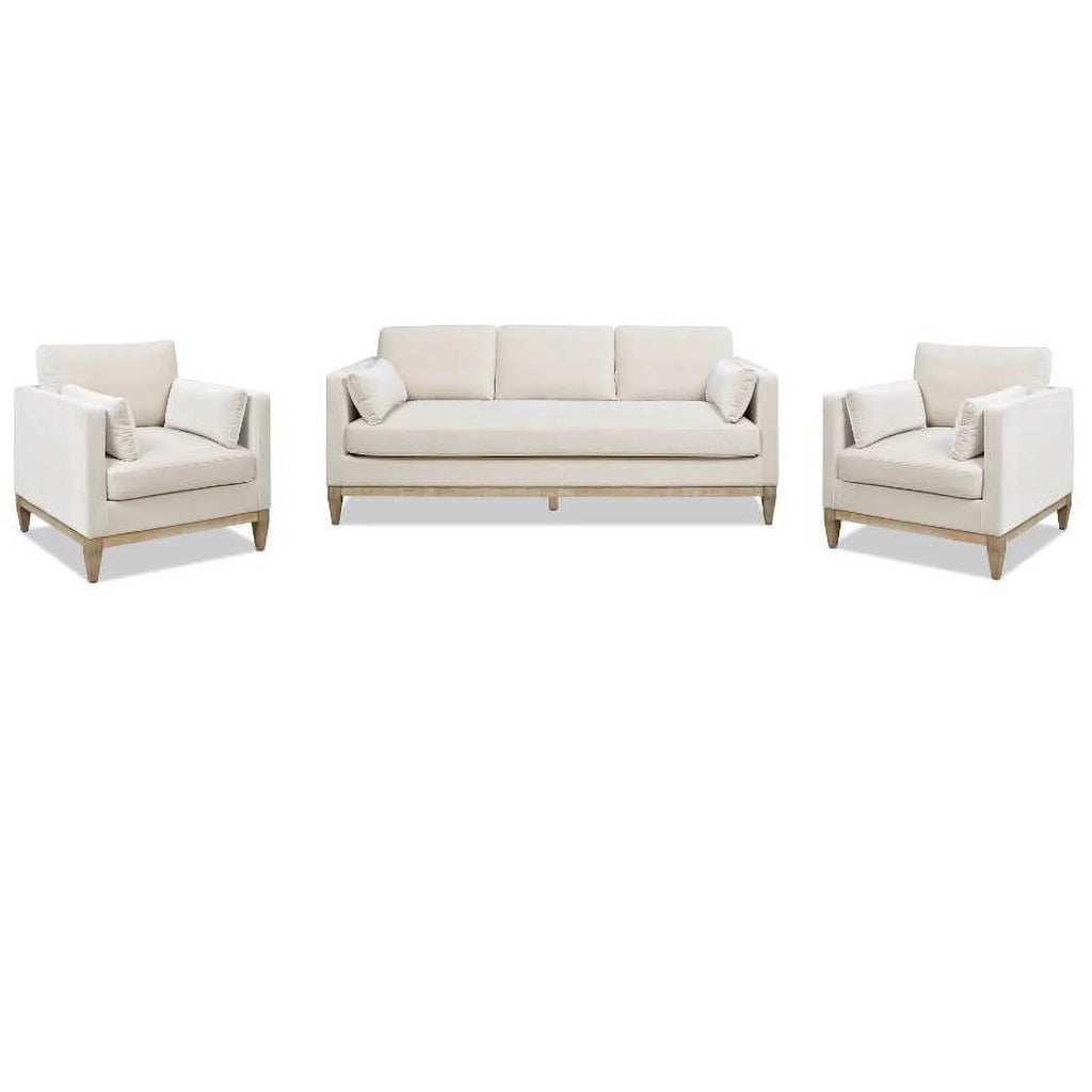 Beige Velvet 3 Piece Arm Chair & Sofa Set P8608